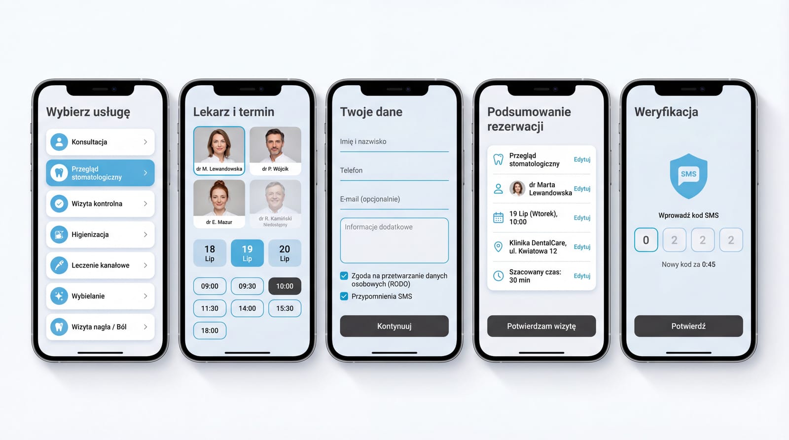 System rezerwacji — navy z 4 lekarzami