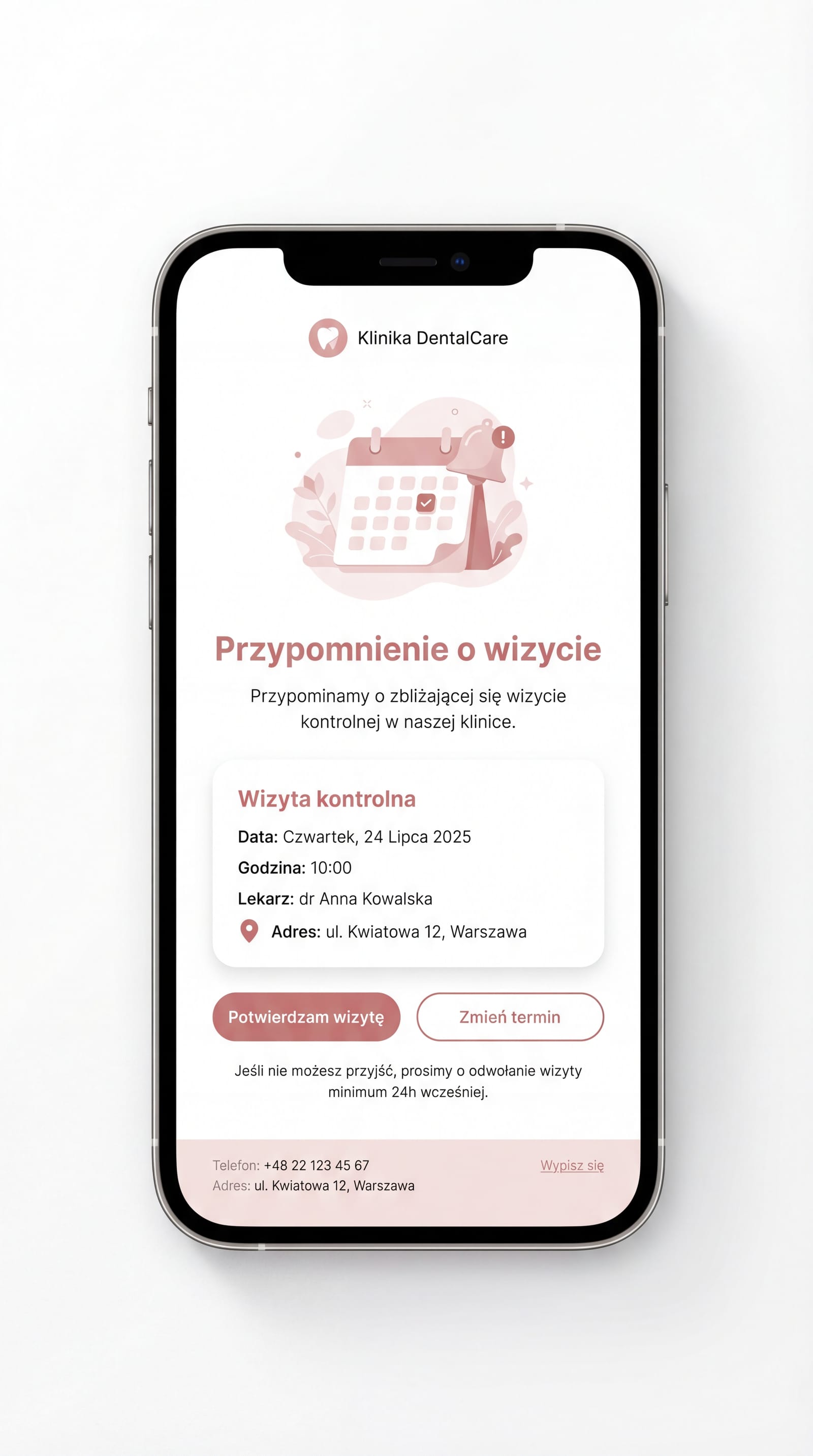 Email — przypomnienie o wizycie